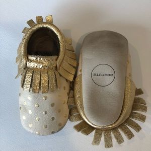 Minimoc Gold Polkadot Moccasins